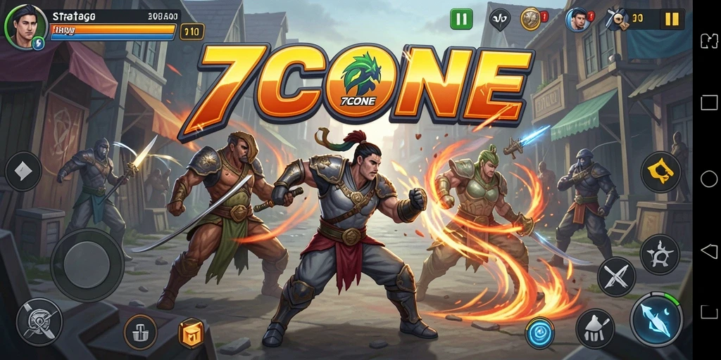 Screenshot utama menunjukkan aksi strategi mendebarkan di 7CONE.