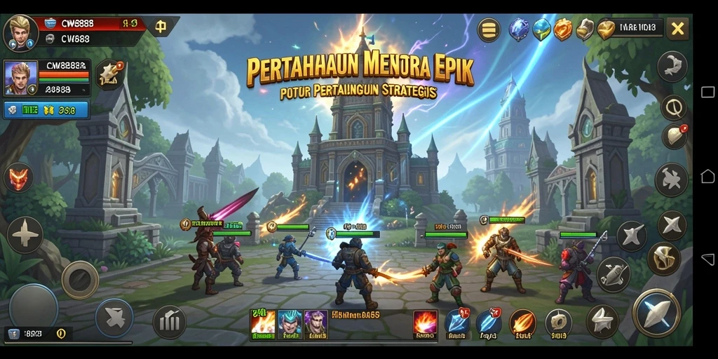 Screenshot gameplay <strong>CW8888</strong> menunjukkan serangan ofensif menara yang dramatis.