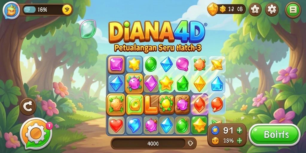 Screenshot gameplay DIANA4D menunjukkan keseruan Match-3 yang penuh warna.