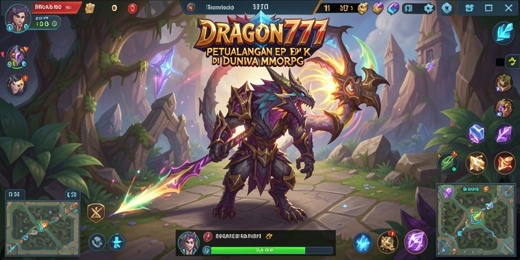 Screenshot gameplay DRAGON777 menunjukkan aksi pertarungan mendebarkan di dunia fantasi MMORPG.