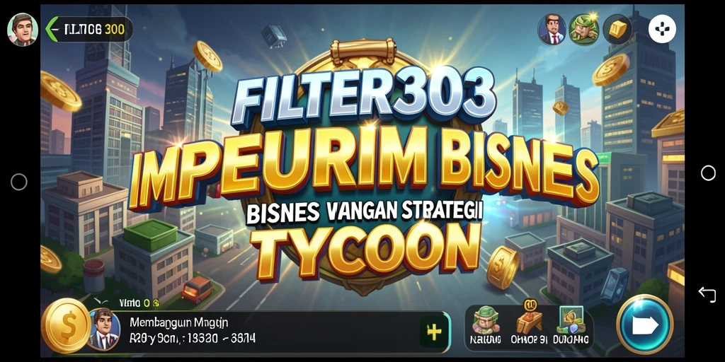 Screenshot gameplay FILTER303 dengan berbagai elemen bisnis yang menarik.