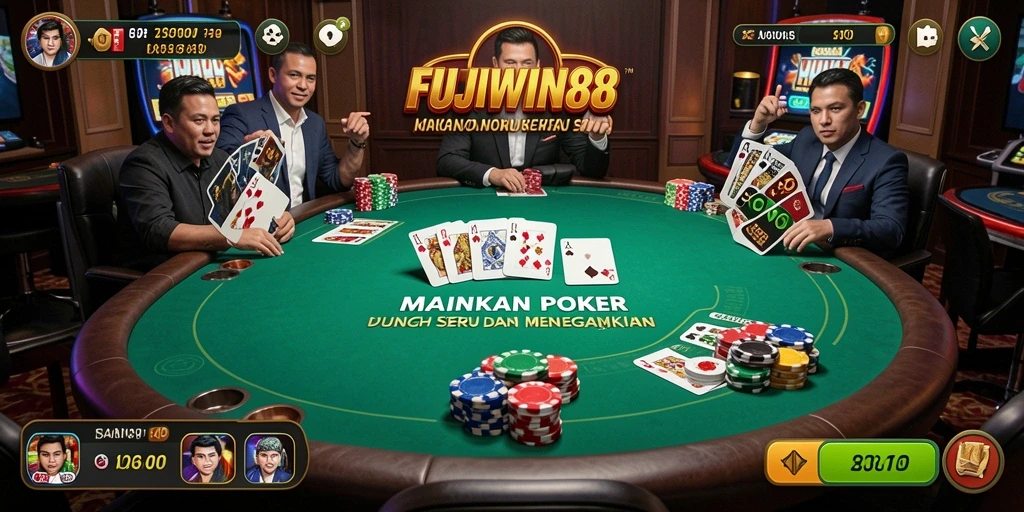 Tampilan utama gameplay Poker yang menarik dan kompetitif di FUJIWIN88.