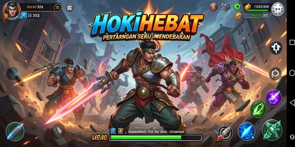 Screenshot HOKIHEBAT menampilkan pertarungan epik antar karakter yang mendebarkan.