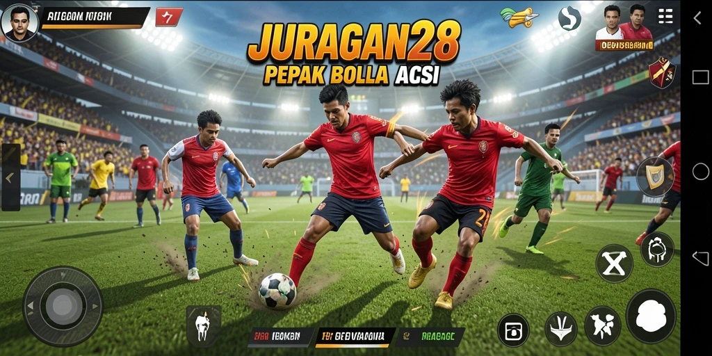 Ilustrasi gameplay JURAGAN28 dengan aksi menakjubkan dalam sepak bola.