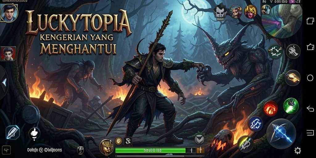 Gameplay LUCKYTOPIA dengan atmosfer horor yang menegangkan.