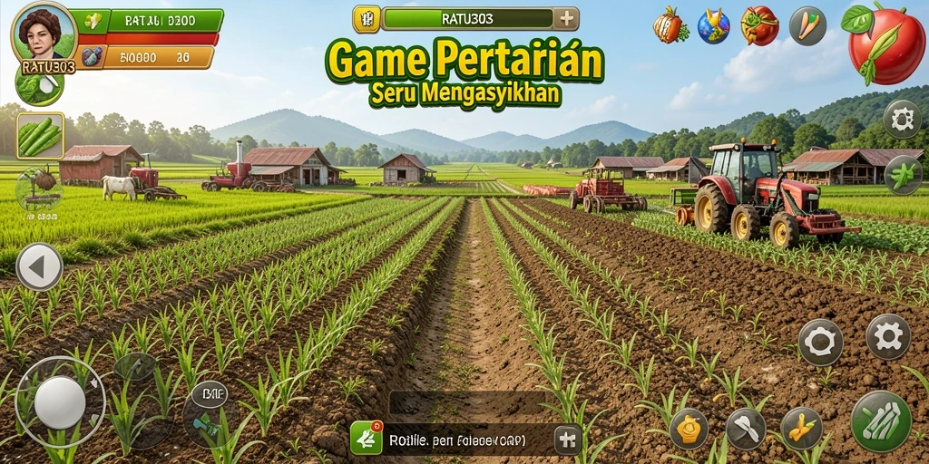 Tampilan gameplay RATU303 yang menampilkan aktivitas pertanian yang seru.
