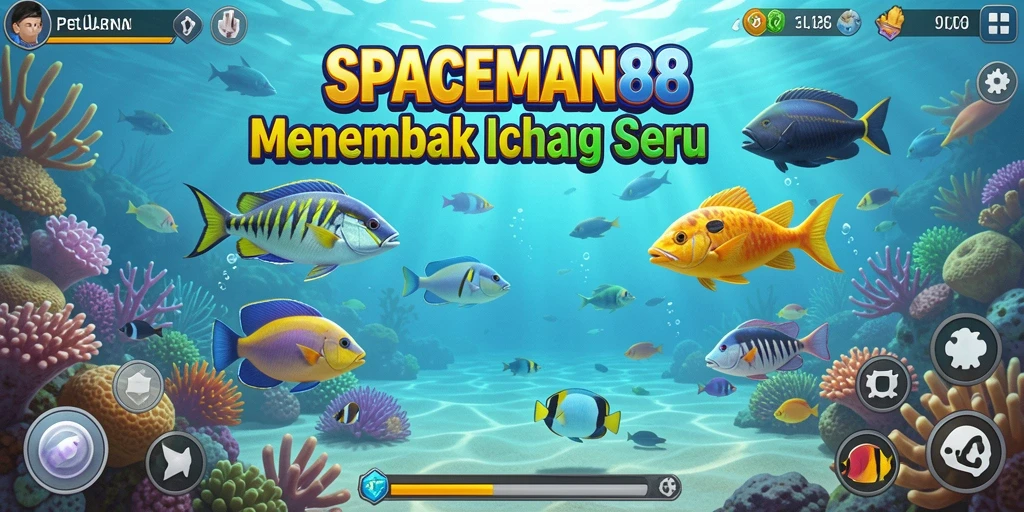 Tampilan gameplay seru dalam SPACEMAN88 saat menembak ikan.