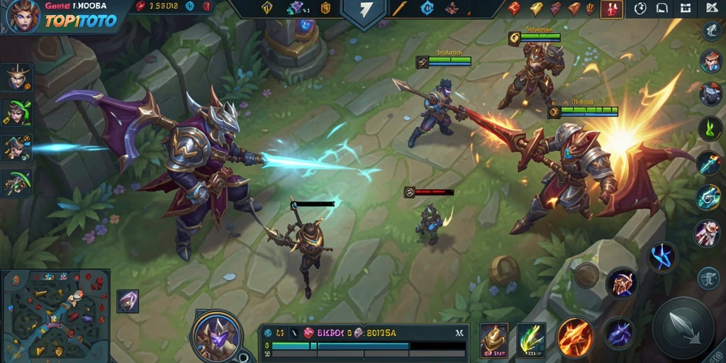 Tangkapan layar TOP1TOTO menampilkan aksi seru dalam permainan MOBA.
