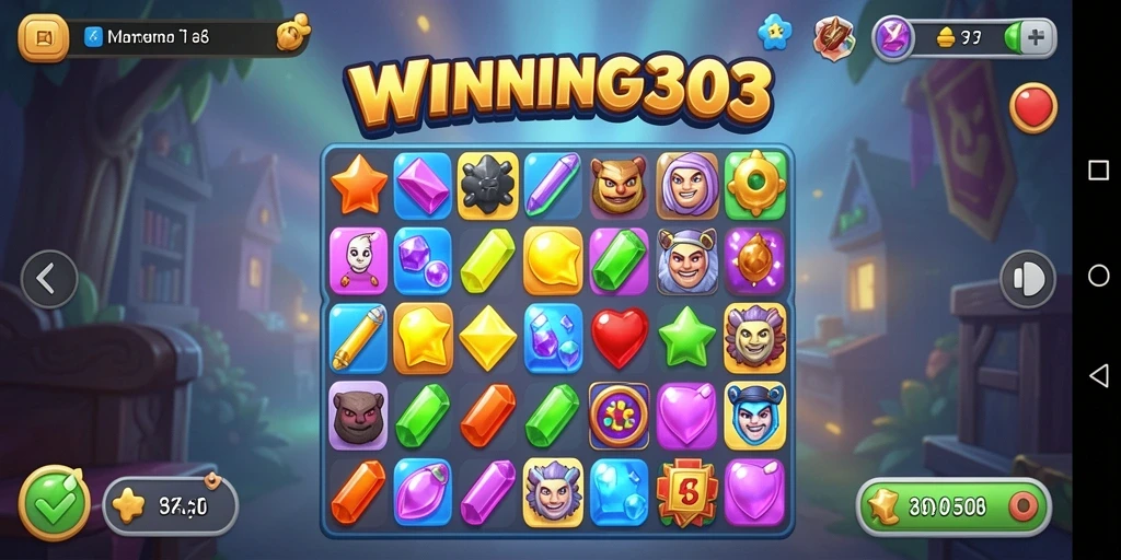 Tampilan gameplay Match-3 yang menakjubkan dan penuh warna.
